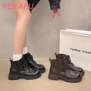 珂卡芙复古加绒马丁靴2024冬季 粗跟显瘦炸街英伦风潮酷机车靴 新款