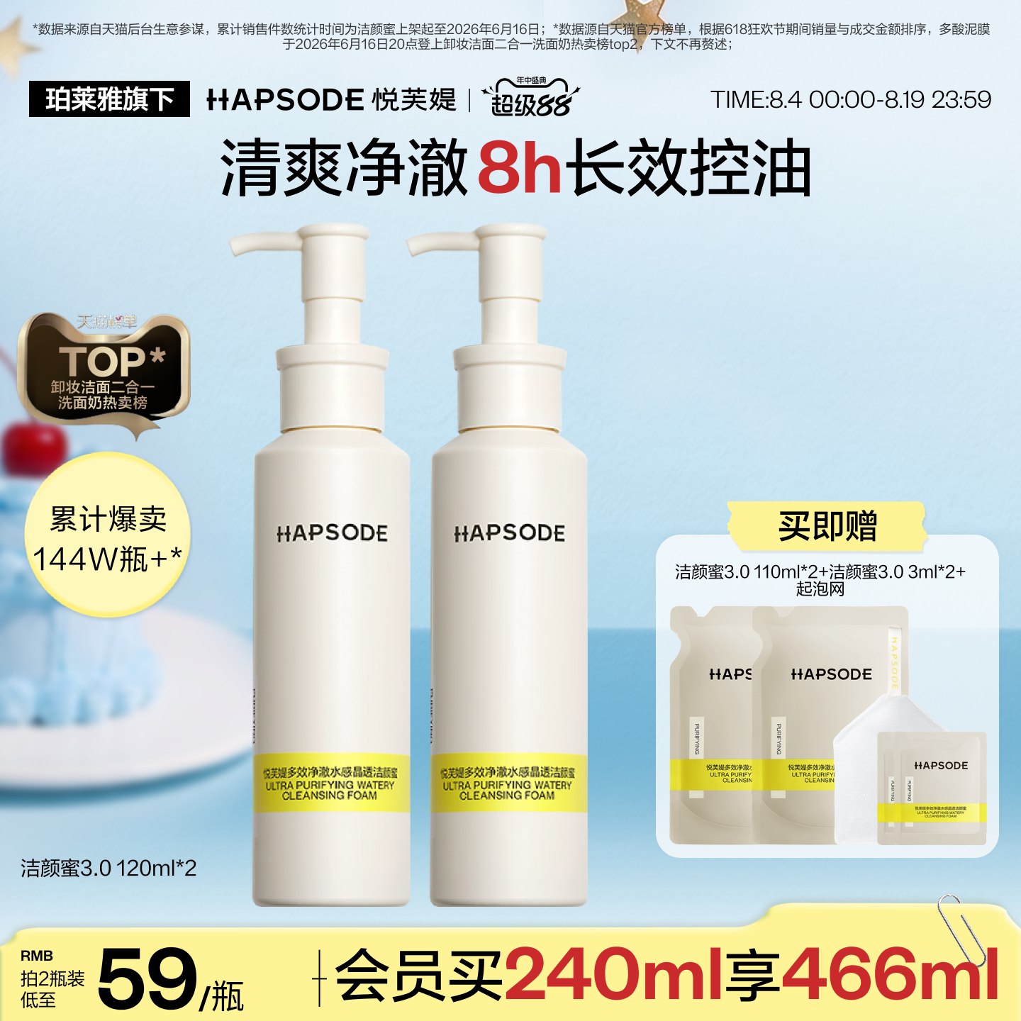 悦芙媞氨基酸洁颜蜜深层清洁去油控油洗卸合一温和洁面洗面奶男女