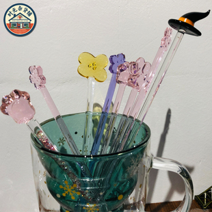 创意玻璃搅拌棒咖啡搅拌勺桂花樱花猫爪玻璃棒厨房用品家居杂货