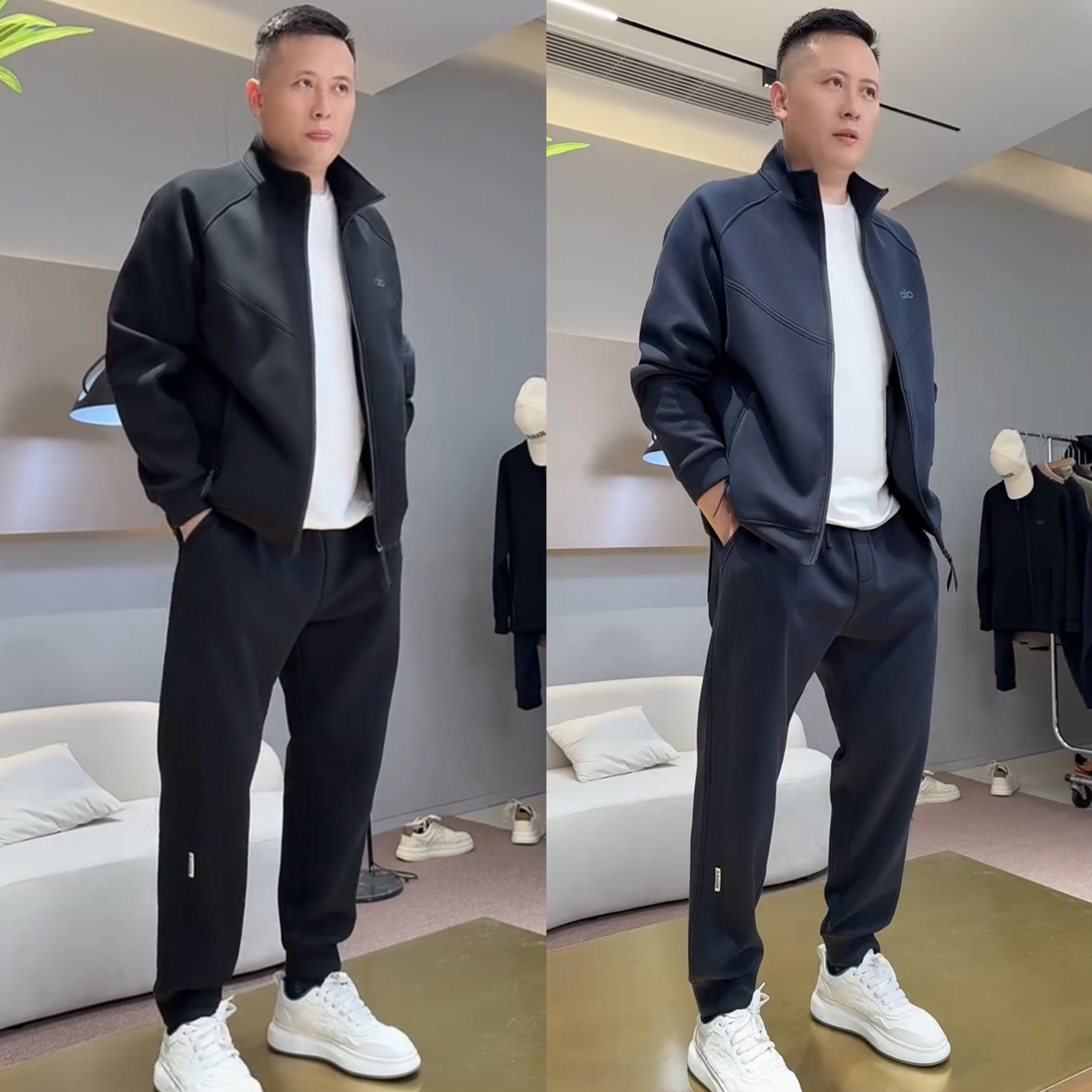 马孔多官方秋季新款高级感轻奢运动休闲套装男潮流重磅立领休闲外