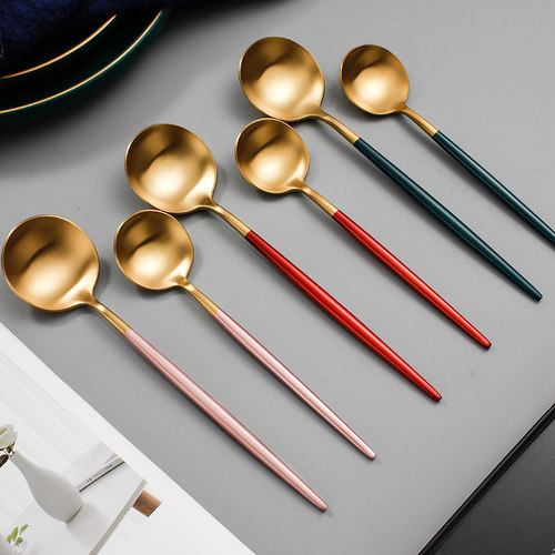 304不锈钢北欧勺子圆柄实心