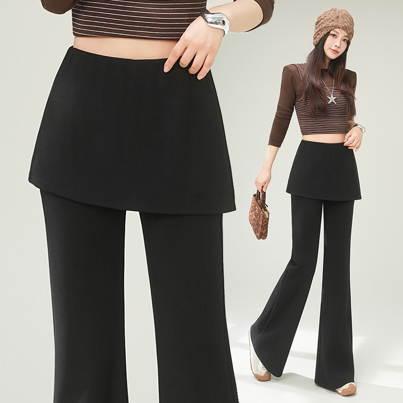 微喇叭西装裤女假两件屁帘2026春夏高腰显瘦马蹄裤遮肉修身休闲裤