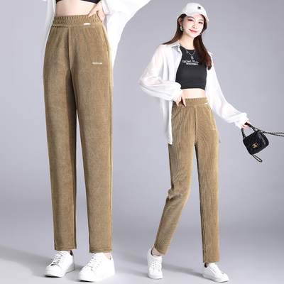 灯芯绒裤子女2025秋冬新款高腰显瘦百搭韩版哈伦裤条绒小脚休闲裤