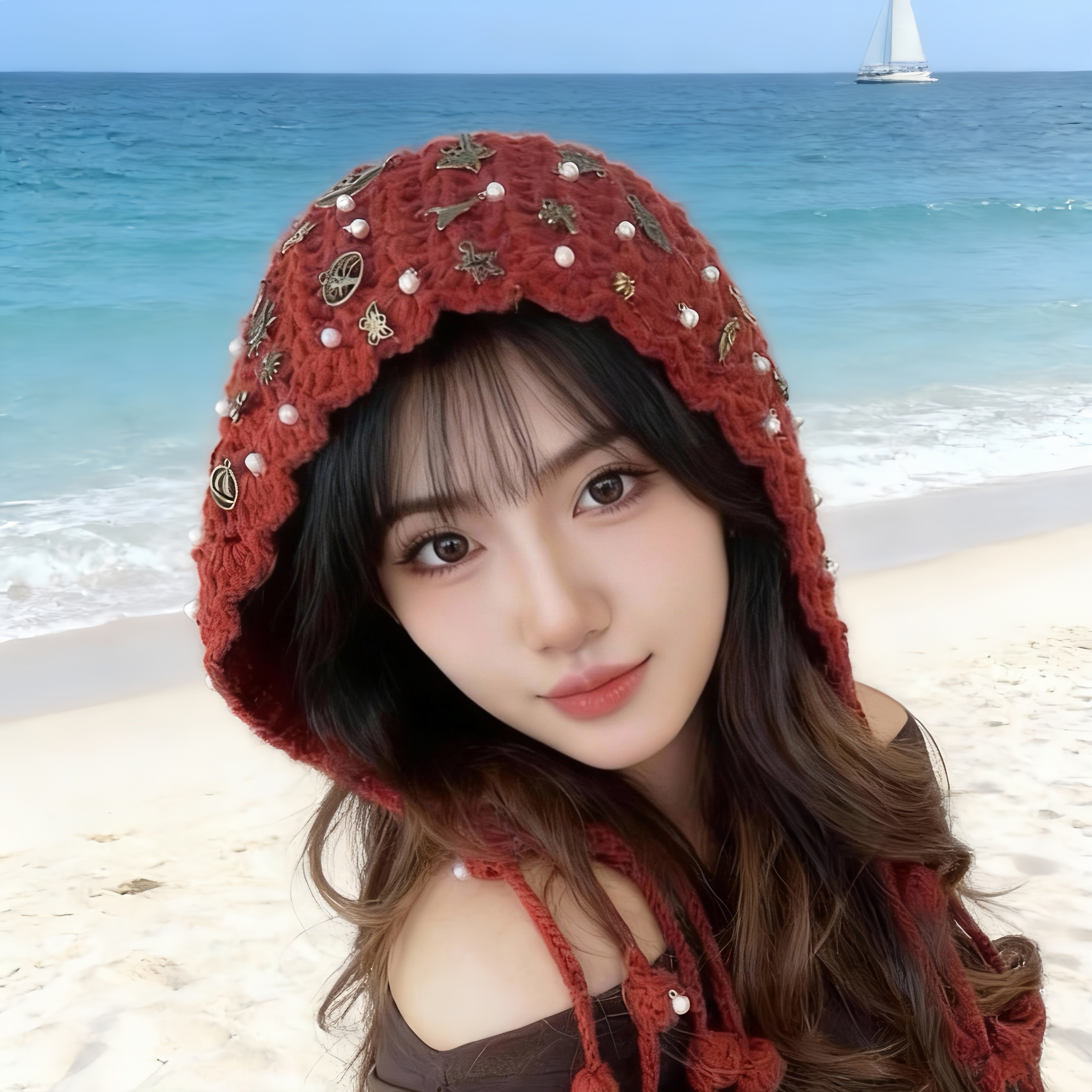 小众crocheted hat手工钩织DIY毛线帽子镂空包头水母帽女团民族风