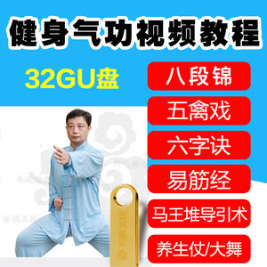 健身气功八段锦五禽戏太极养生杖马王堆导引术教学视频教程U盘