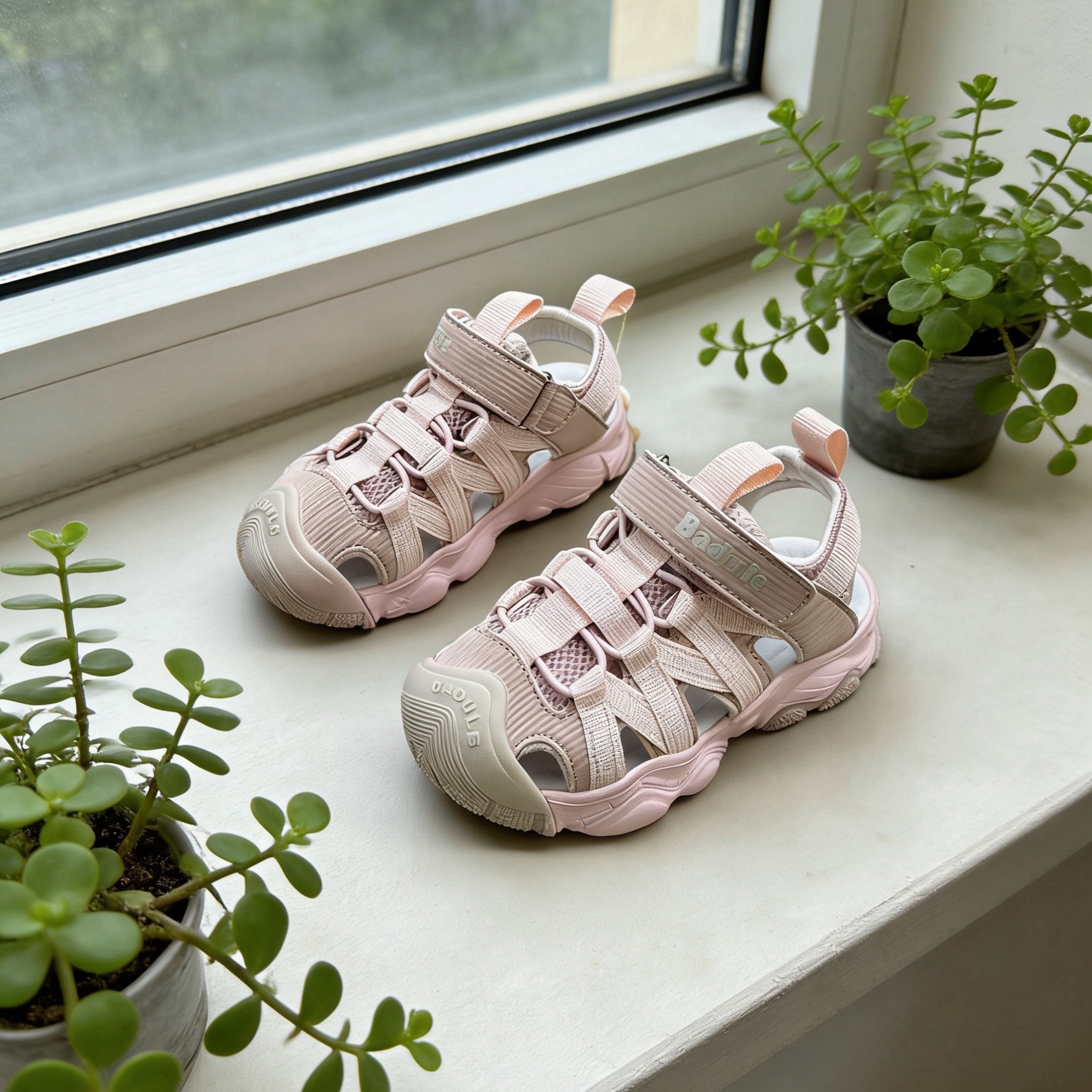 芭杜乐BADULE女童粉色包头凉鞋户外风轻便百搭时尚魔术贴夏季童鞋