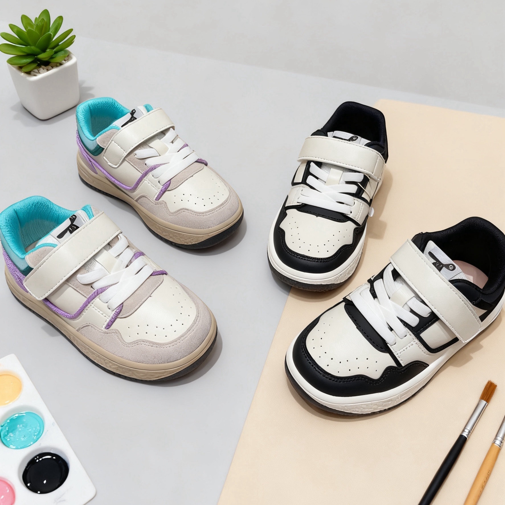 芭杜乐BADULE撞色休闲鞋男女学生透气魔术贴百搭经典板鞋春秋童鞋