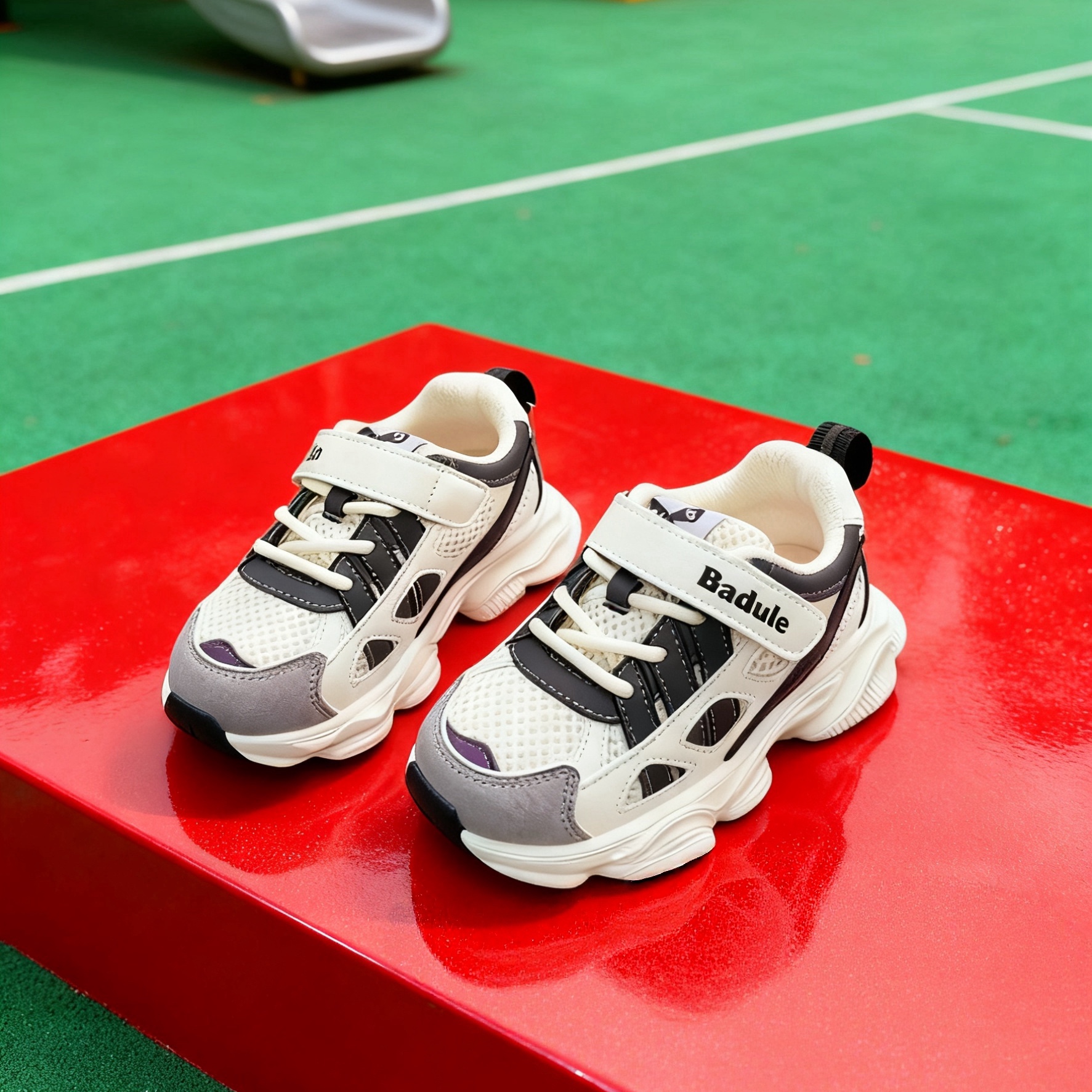 芭杜乐BADULE撞色运动鞋网面透气暖男女魔术贴轻便休闲鞋春秋童鞋