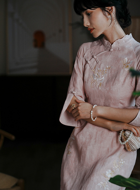 江南范新式刺绣修身老上海改良旗袍复古民国风修身气质年轻款裙子