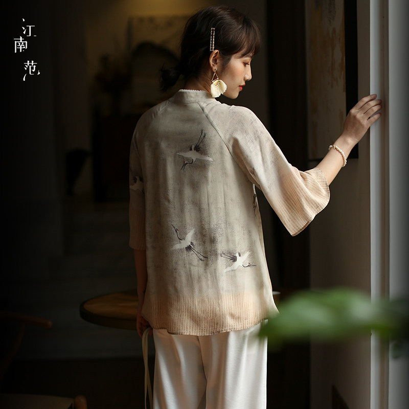 江南范复古国风改良版夏季真丝汉服旗袍上衣小个子短款日常上衣女
