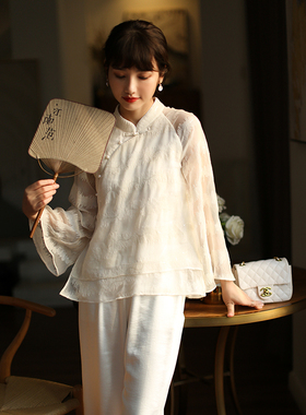 江南范中式白色蕾丝改良旗袍元素上衣女夏短款2025年新茶服民国风