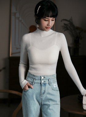 江南范白色百搭半高领气质毛针织衫上衣打底显瘦羊毛羊绒毛衣