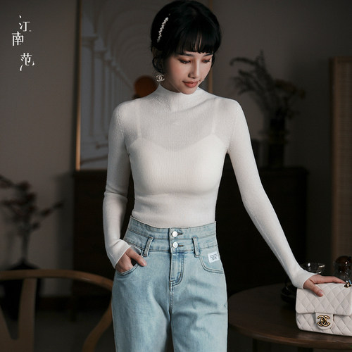 江南范半高领毛针织衫上衣毛衣