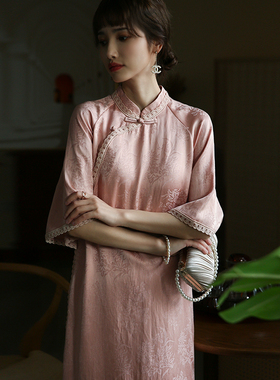 江南范新中式倒大袖改良式旗袍年轻款少女复古民国风高考助考裙子