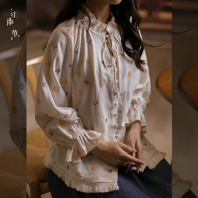 江南范新中式轻国风改良汉服上衣系带年轻款日常穿衬衫长袖气质