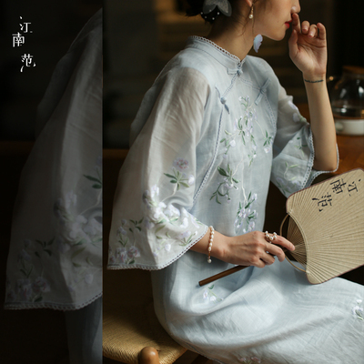 taobao agent Jiangnan Fan Suya Embroidered Flower Ancient Edition Moving Edition Ma material cheongsam Young Fresh Fresh Dresses can wear summer daily