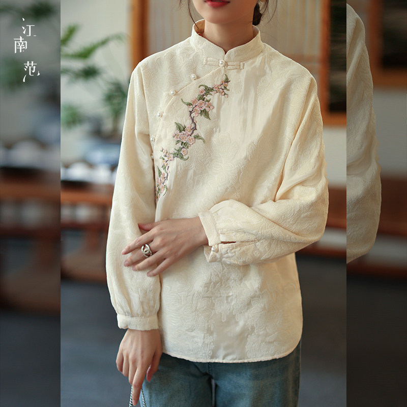 江南范新中式改良旗袍上衣复古刺绣气质日常中国风茶服气质年轻款