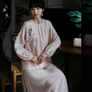 刺绣年轻款 江南范新式 小衫 百搭中式 少女小众 圆领改良旗袍上衣时尚