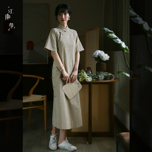 江南范民国风改良高端格子旗袍