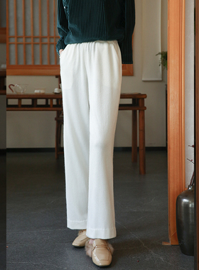 江南范白色新中式改良唐装裤子秋冬配旗袍唐装汉服上衣的裤子百搭