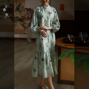 江南范新式轻国风改良旗袍夏斜襟复古优雅气质年轻款日常穿长裙
