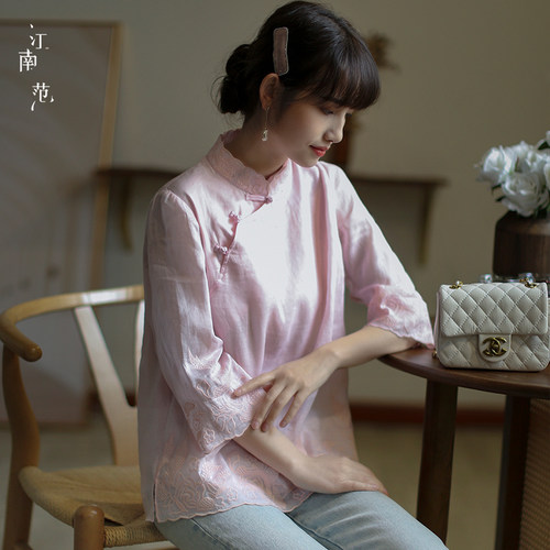 江南粉色民国风少女旗袍茶服