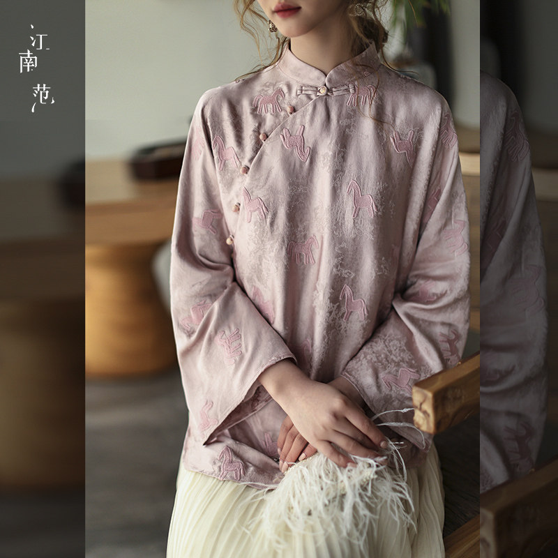 江南范国风提花改良旗袍上衣新式马年斜襟中式小衫年轻款早春款