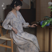 国风裙一体式 江南范新式 改良汉服连衣裙2025年春v领竹叶日常中式