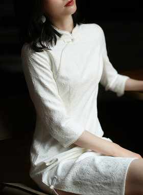 江南范白色复古民国风改良旗袍轻婚纱小个子秋季领证订婚年轻少女