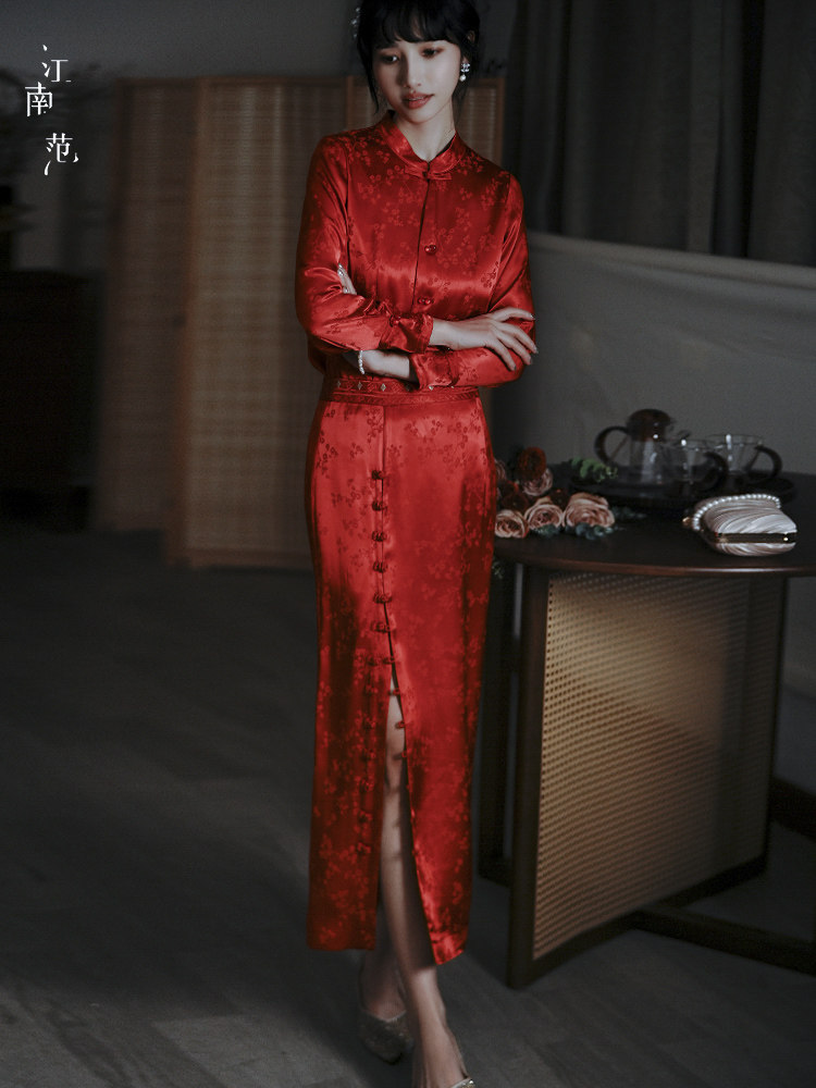JIANGNAN FAN RED TANG JACKET NEW CHINESE STYLE IMPROVED YOUNG PLACKET ENGAGEMENT TOAST DRESS CAN USUALLY BE WORN IN A SMALL SHIRT