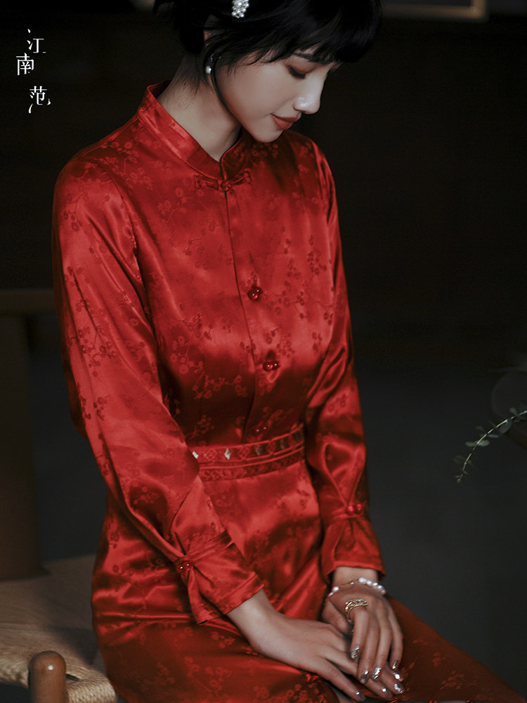JIANGNAN FAN RED TANG JACKET NEW CHINESE STYLE IMPROVED YOUNG PLACKET ENGAGEMENT TOAST DRESS CAN USUALLY BE WORN IN A SMALL SHIRT
