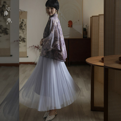 江南范紫色纱裙汉服半身裙改良版2025百搭通勤高腰a摆仙气中长款