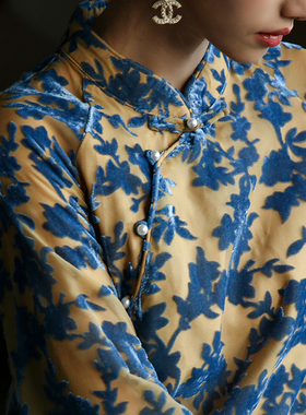 江南范新中式复古改良旗袍上衣少女年轻款单件丝绒唐装小衫春秋