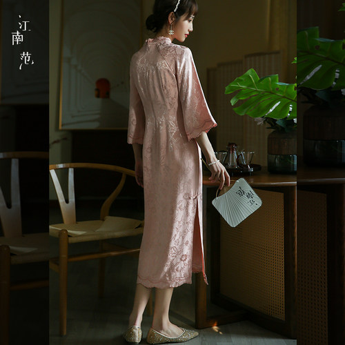 江南范新中式改良提花修身旗袍