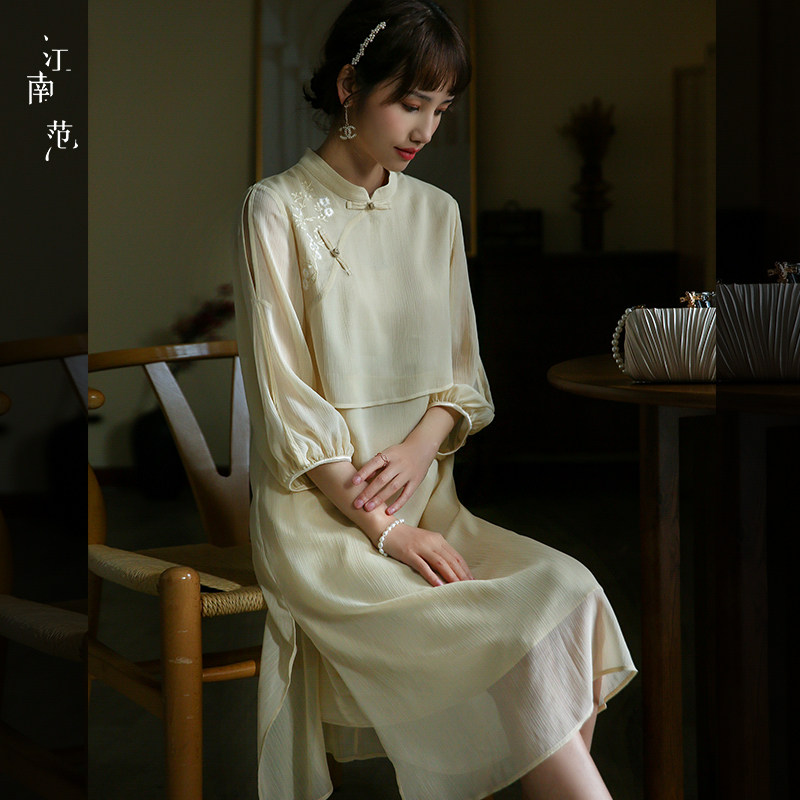 江南范法式改良旗袍年轻款假两件复古新中式民国小洋装日常现代风