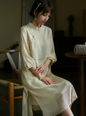 江南范法式改良旗袍年轻款假两件复古新中式民国小洋装日常现代风