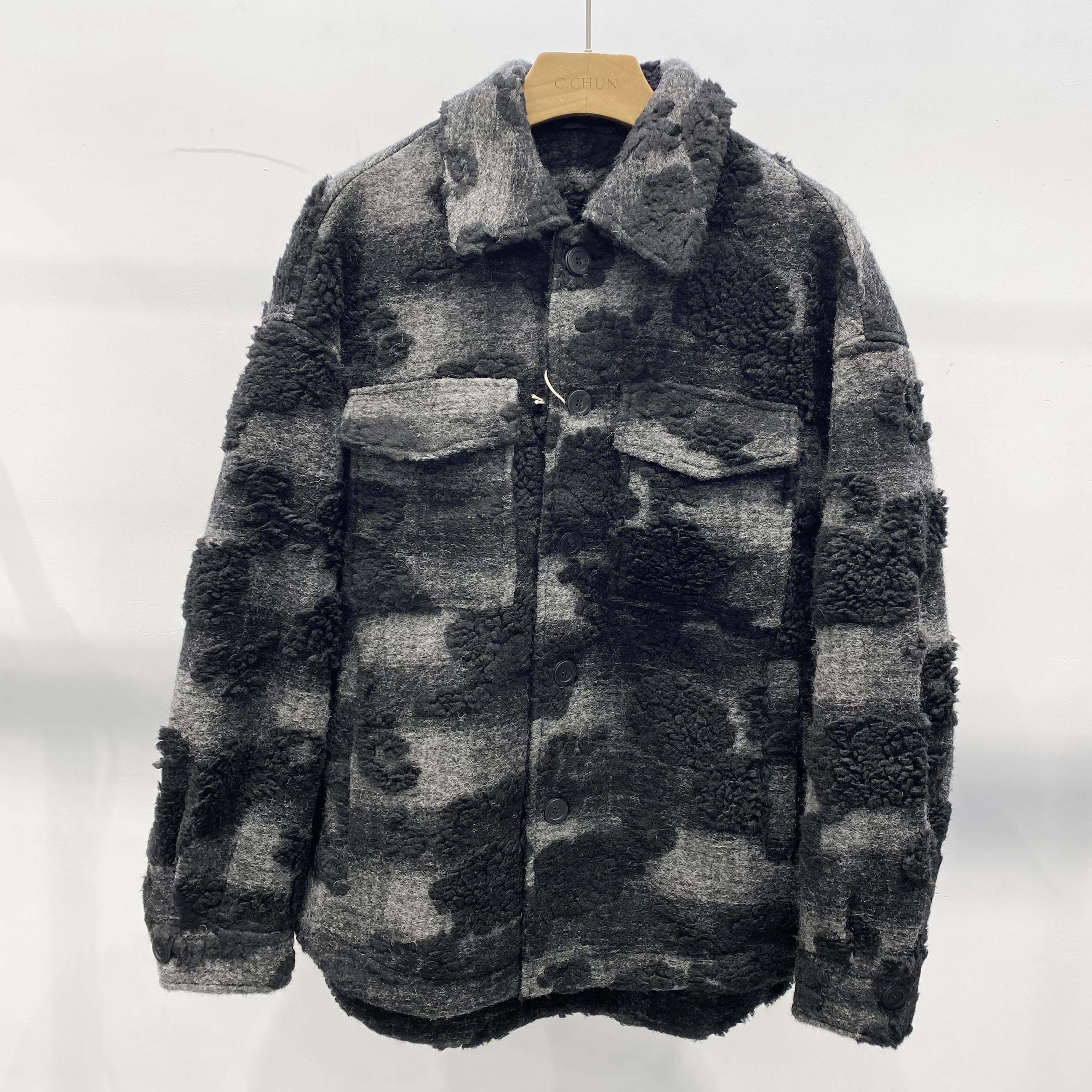 2026新款春装羊毛衬衫夹克男短款翻领外套时尚百搭上衣