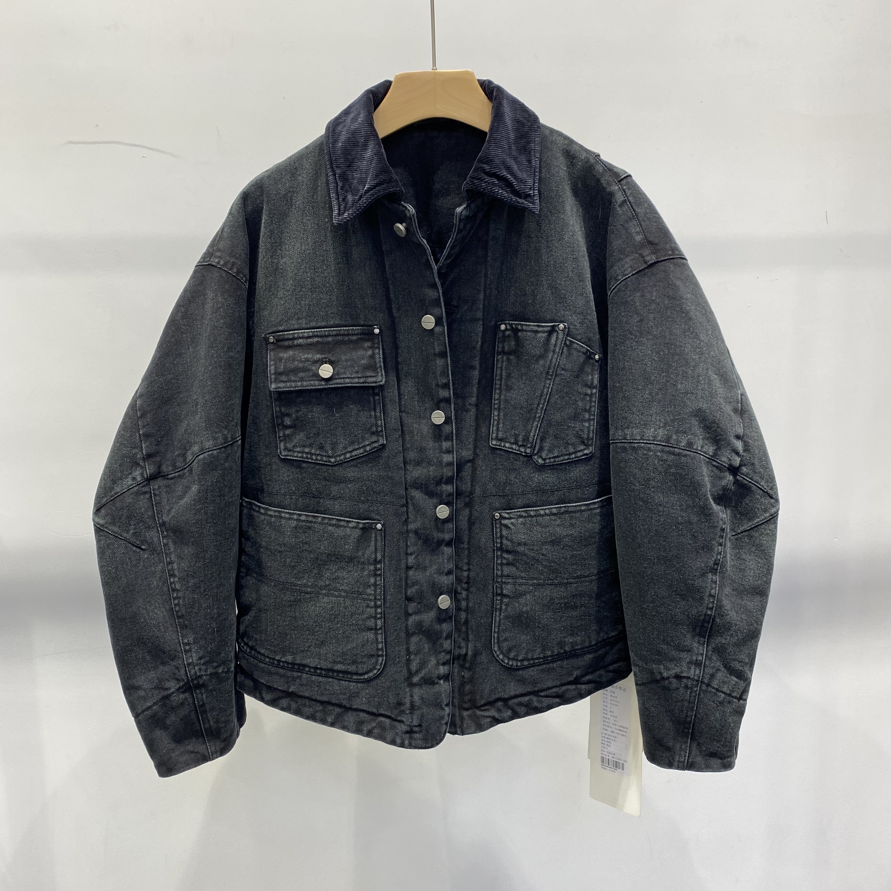 2025新款冬装重工洗水牛仔鹅绒羽绒服夹克男短款翻领外套时尚