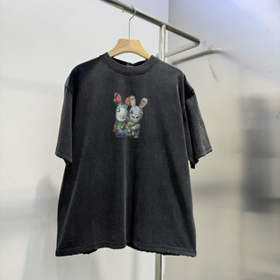 2025夏季新款潮牌JC男装宽松卡通兔休闲短袖T恤潮流上衣