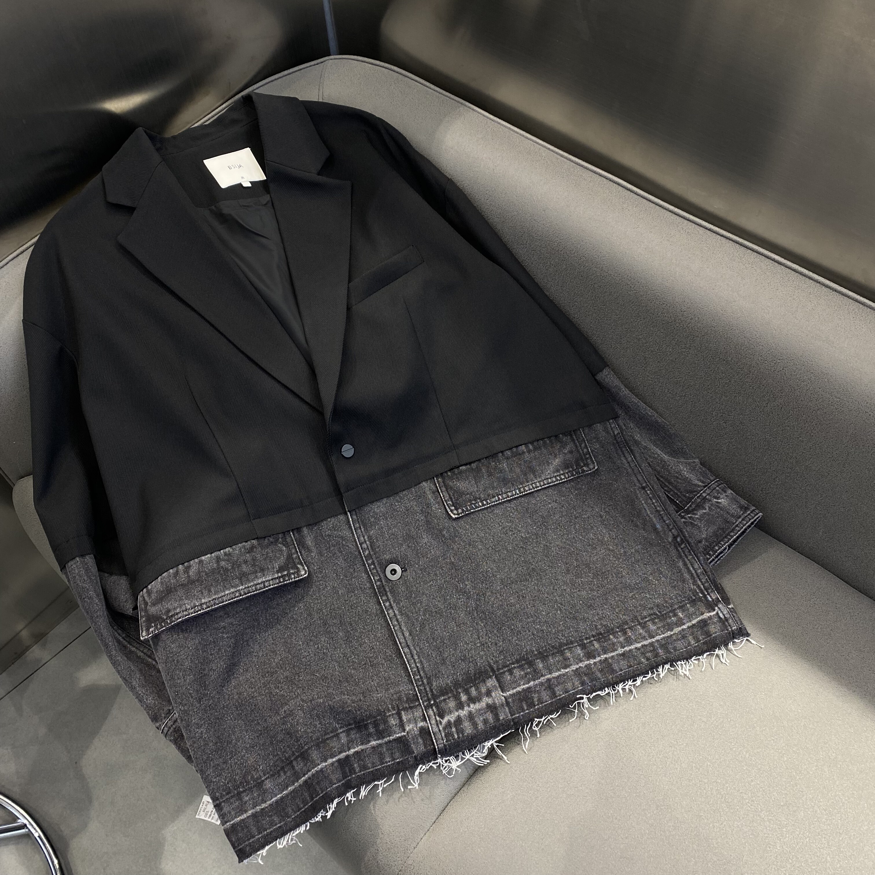 2026新款春装夹克男微宽松西服短款拼接牛仔西装外套时尚百搭上衣