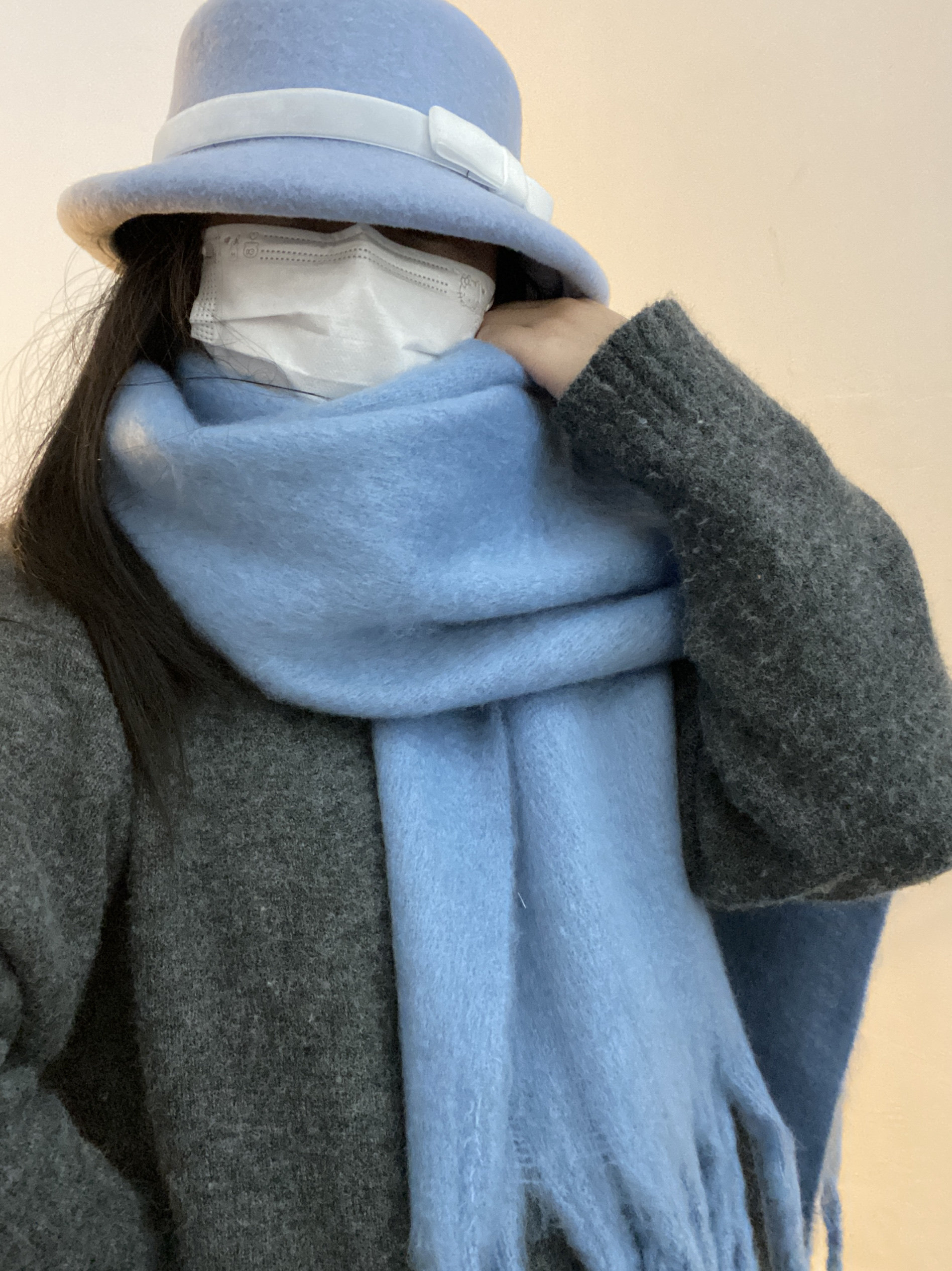 玥玥爱帽泡baby蓝马海毛围巾秋冬季旅游软糯下雪保暖披肩学生围脖