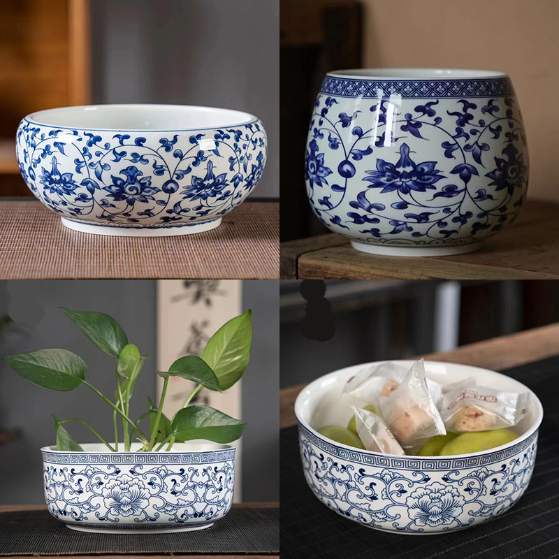 茶洗大号茶杯缸家用笔洗青花瓷水盂水洗茶碗陶瓷功夫茶具配件茶道