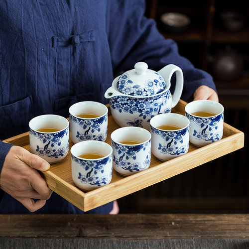 千禹兴套装功夫茶具竹质青花瓷