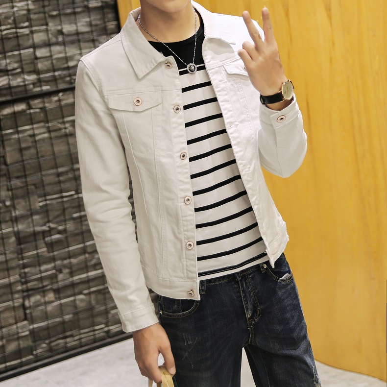 弹力男士牛仔外套韩版修身白色牛仔夹克学生青年春季上衣牛仔褂潮