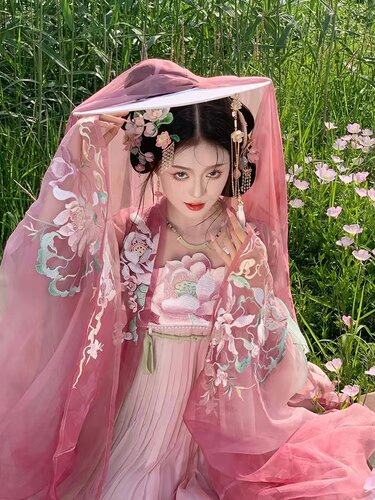原创汉服女【大荷花】诃子裙大袖衫绣花超仙春夏季绣花汉元素改良 - 封面