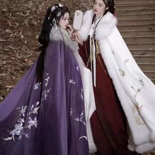 新款汉服女加绒加厚保暖斗篷国风重工刺绣披风冬季日常超仙气古装