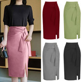 半身裙女秋冬2025新款 麂皮绒高腰系带开叉OL性感包臀一步裙中长款