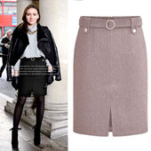 包臀裙秋冬中长款 毛呢半身裙高腰大码 显瘦一步裙OL职业开叉修身 女