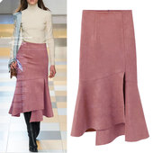 长裙女秋冬皮裙女2025新款 高腰包臀裙麂皮绒不规则冬裙女中长款