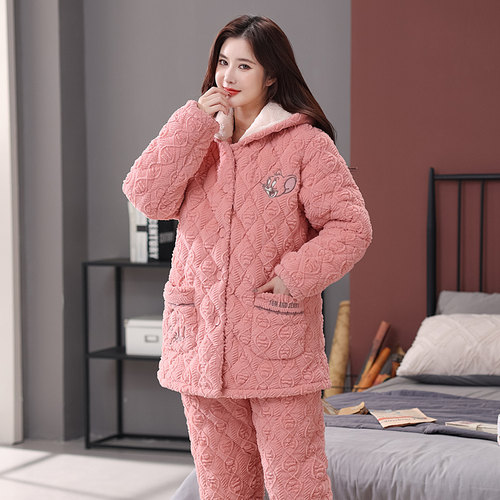 大码冬季加厚珊瑚绒夹棉